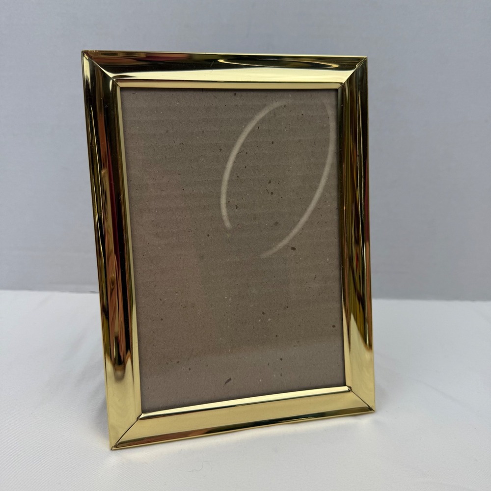 Fetco Gold Tone Metal Picture Frame Polished Beveled 5x7 Tabletop Decor
